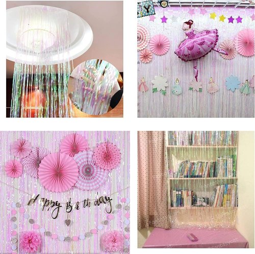 BRAVESHINE Iridescent Foil Fringe Backdrop - 2 Pack 3.2x6.5ft Holographic Tinsel Curtains for Parties