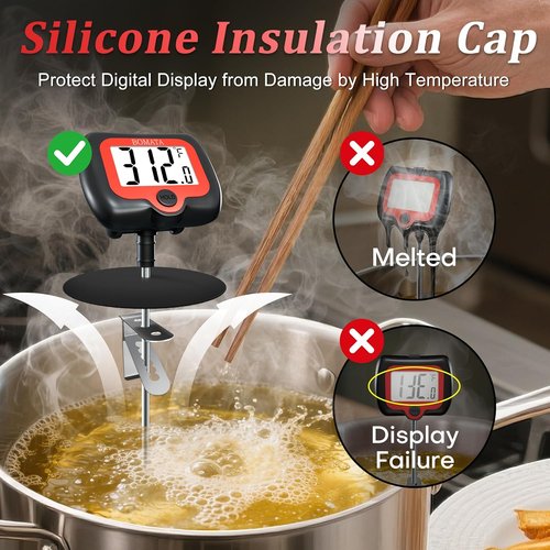 BOMATA Digital Candy Thermometer - Rotatable Display & Long Probe for Cooking, Candy, Oil | Black