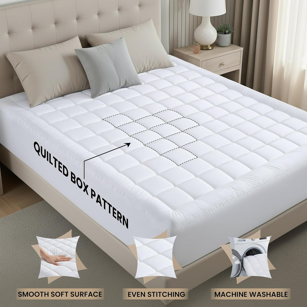 Utopia Bedding Queen Mattress Pad - Quilted Premium Protector with Deep Pocket for 16-Inch Mattresses | 60x80 Inches, White