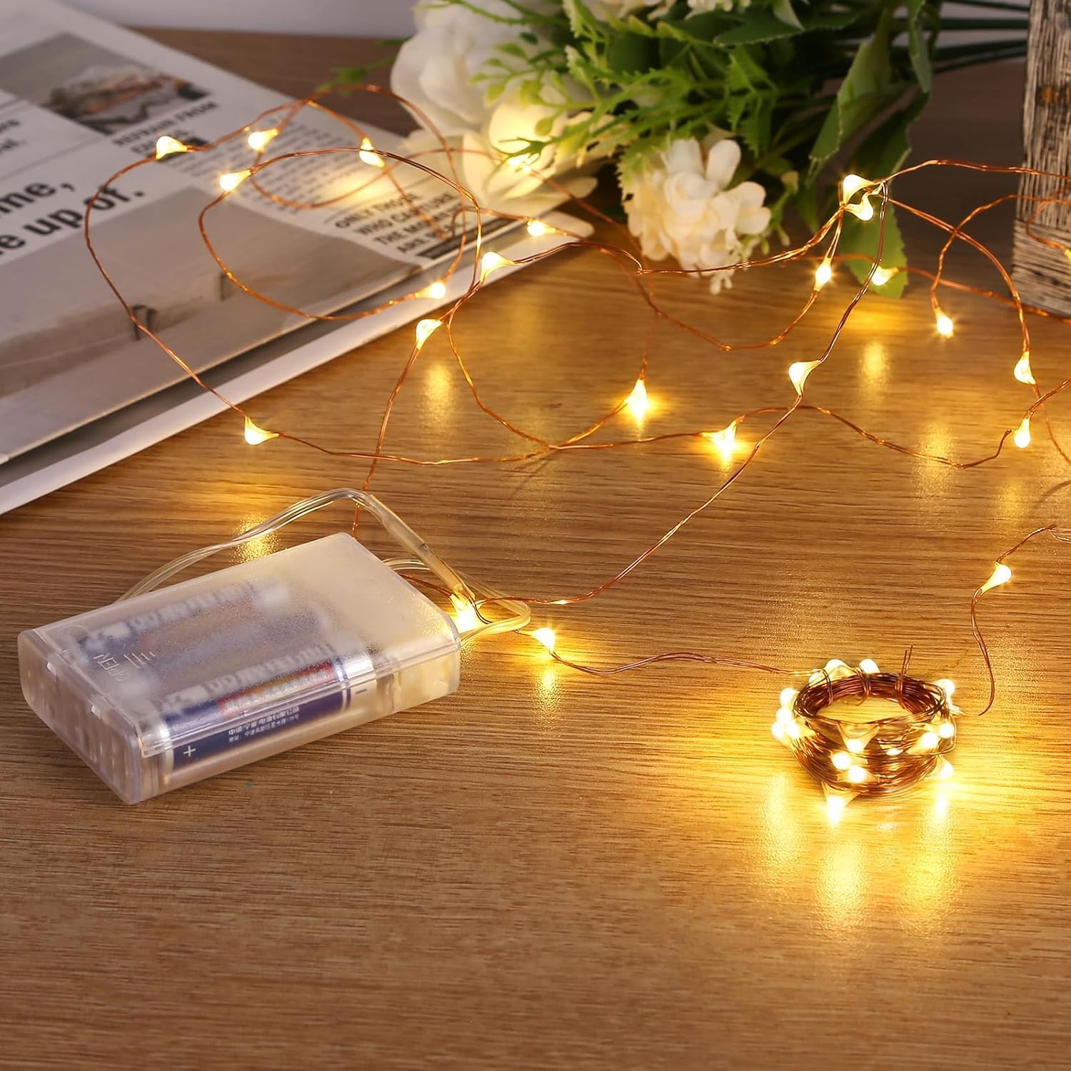 Sanniu LED String Lights - Mini Battery-Powered Copper Wire Fairy Lights | 16ft Warm White for Bedroom & Events