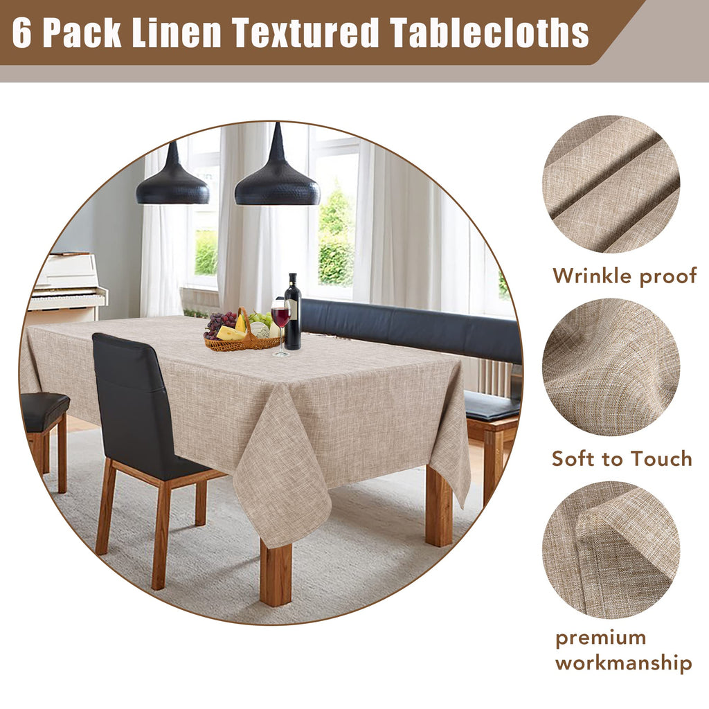 Fitable Nature Faux Linen Tablecloths Rectangle 60 x 84 Inch - 6 Pack Neutral Table Clothes for 4 Foot Tables, Wrinkle-Proof Faux Burlap Table Covers for Dining, Farmhouse, Outdoor Picnic, Camping