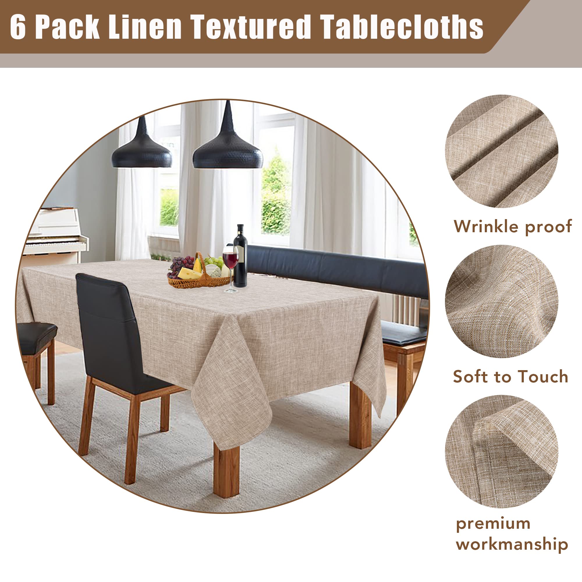 Fitable Nature Faux Linen Tablecloths Rectangle 60 x 84 Inch - 6 Pack Neutral Table Clothes for 4 Foot Tables, Wrinkle-Proof Faux Burlap Table Covers for Dining, Farmhouse, Outdoor Picnic, Camping