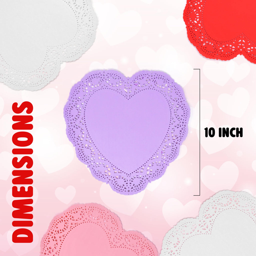 Gift Boutique 10 Inch Heart Doilies, 100 Count Large Valentine Paper Doily Set in Red Pink White & Purple for Table Décor and Crafts