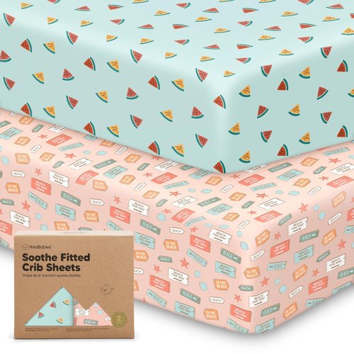KeaBabies Organic Crib Sheets - 2-Pack Fitted Jersey Cotton for Boys & Girls | Soft, Breathable 52x28" Beach Day Prints