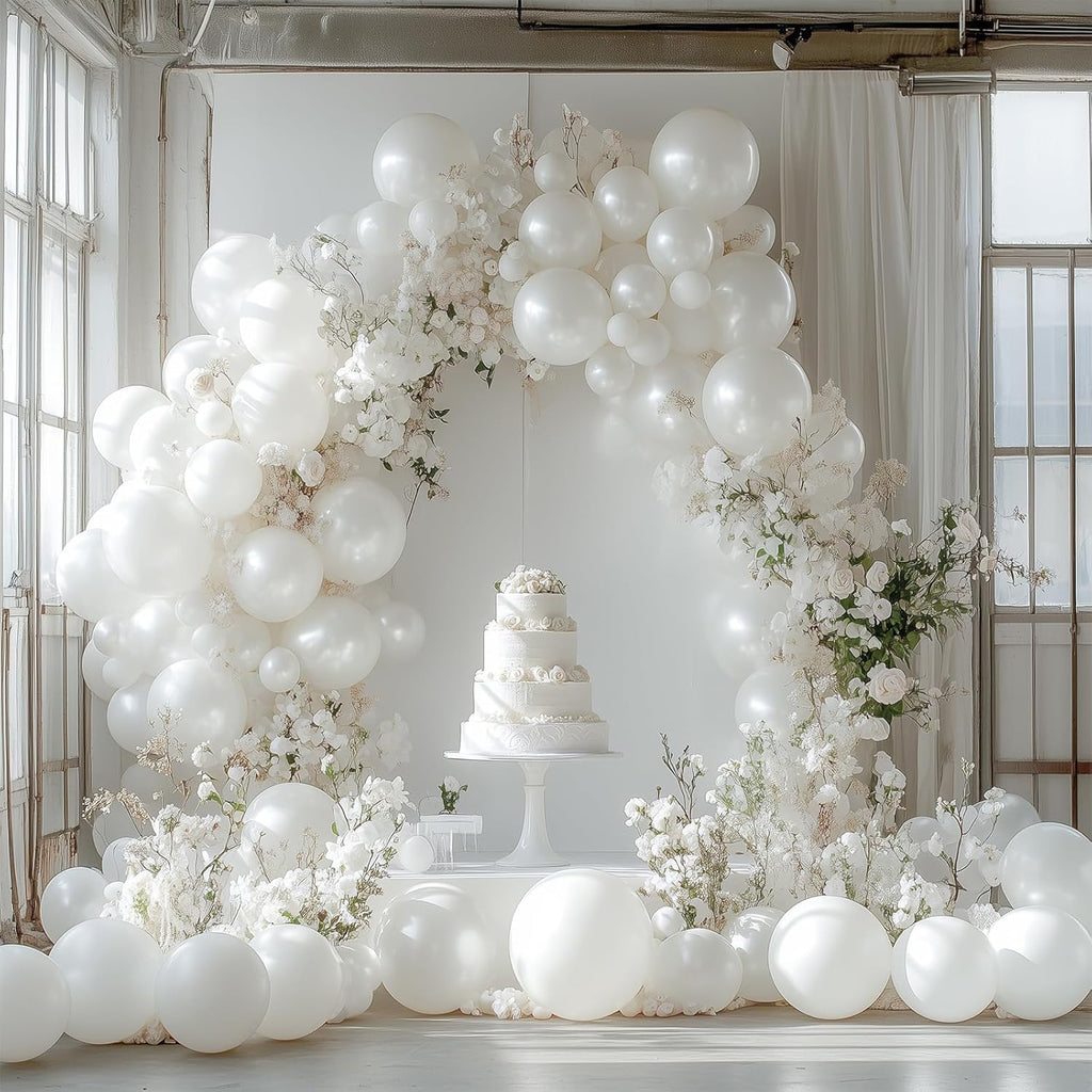 PartyWoo Pearl White Balloons - 140-Piece Metallic Latex Balloon Arch Kit | Wedding & Baby Shower Decor