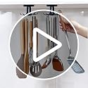 Black 360° Rotating Utility Hooks - Nail-Free Adhesive Kitchen Storage (2pcs)