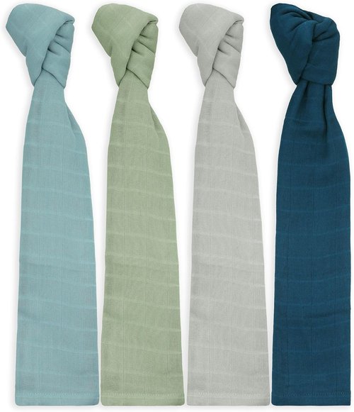 Featherhead™ 100% Cotton Muslin Swaddle Blankets - Soft & Breathable Newborn Essentials | Large 47”x47” (4 Pack - Blue Solids)