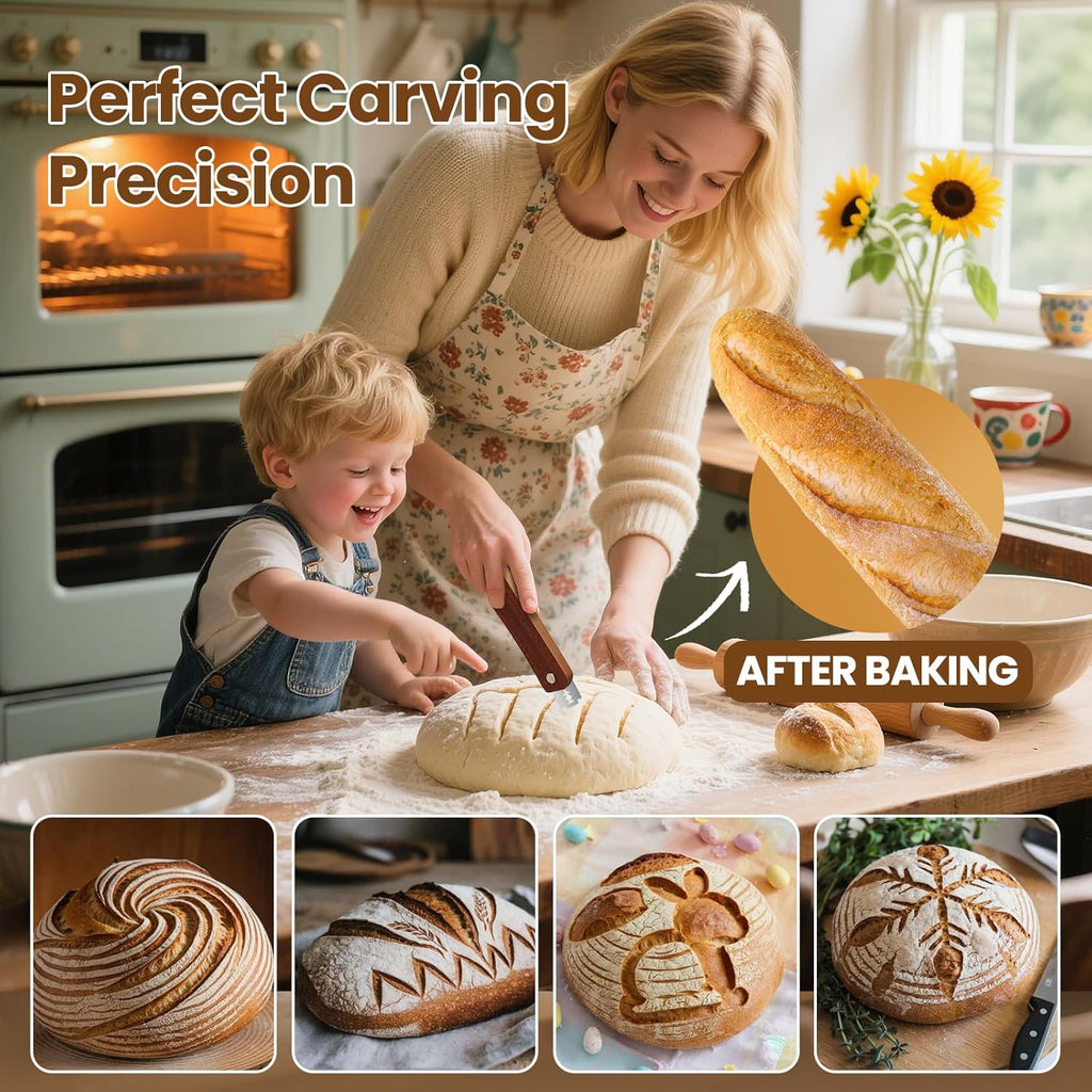 Skiennix Wooden Bread Lame - Handcrafted Dough Scoring Tool for Sourdough Baking | Includes 10 Razor Blades