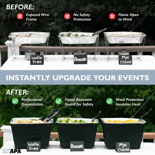 Ilyapa Chafer Wind Guard for Chafing Dishes for Buffet - 6 Pack Half Size Food Warmer Chafer Stand Cover, Keep Food Warm, Flame Retardant, Flexible, Works with all Major Chafing Pans