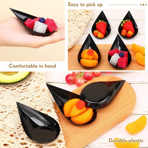 Gandeer 600 Pcs 4 Inch Plastic Appetizer Spoons Tasting Disposable Mini Appetizer Plates Tear Drop Serving Dessert Teardrop Asian Spoon for Party Dessert Dishes Catering (Black)