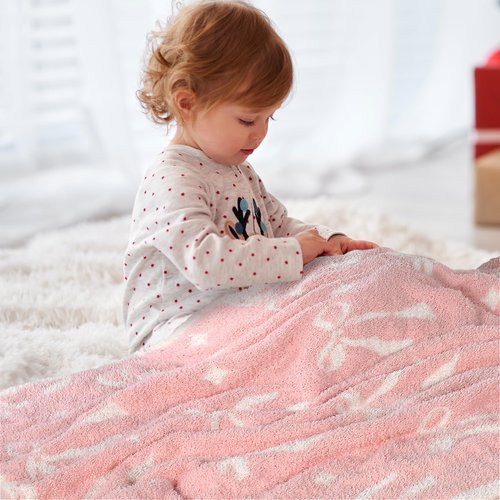 Pink Bow Baby Blanket – Cozy Knitted Bow Throw for Baby Girls, Nursery Décor, & Newborn Gifts – Ultra-Soft, 30x40 Inch