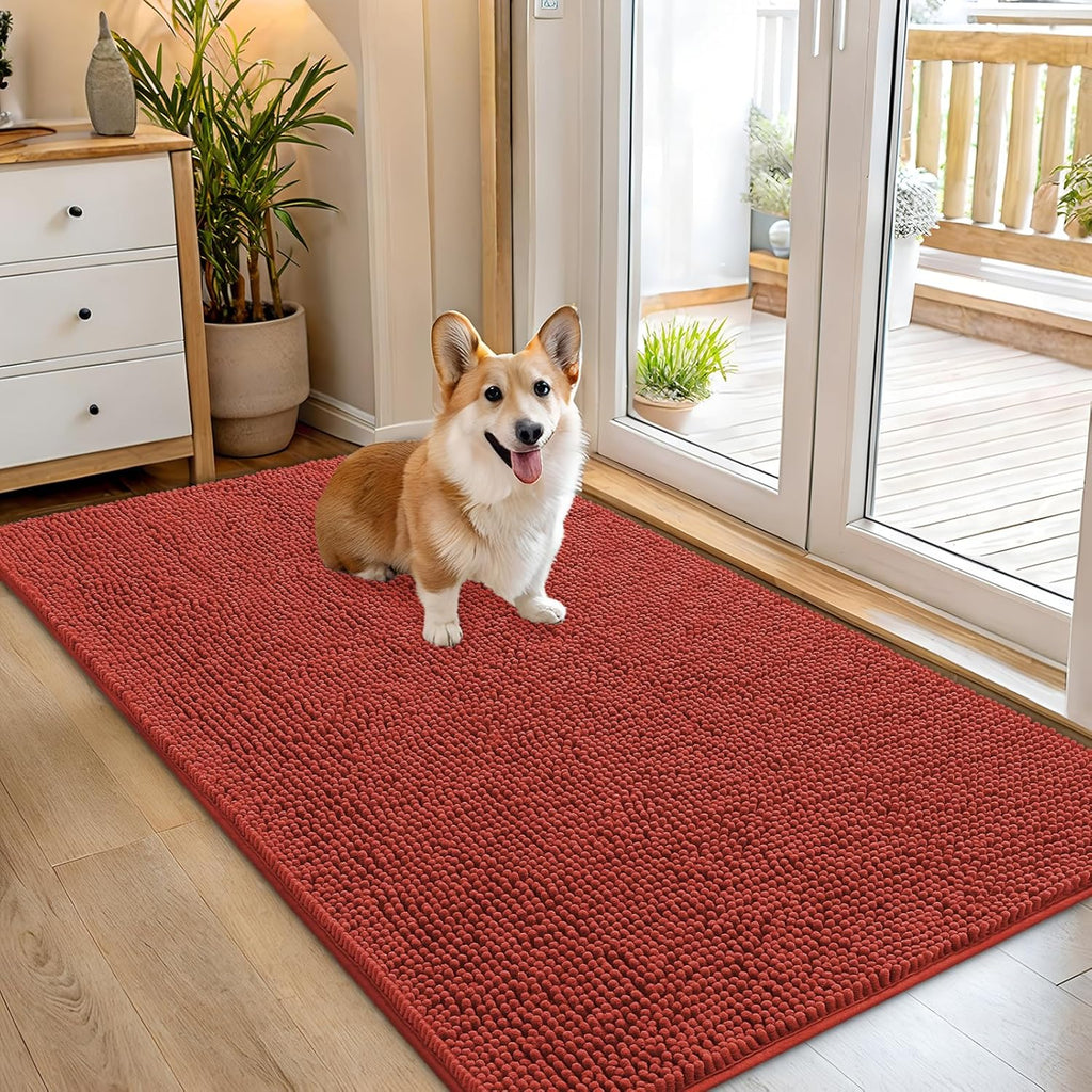 OLANLY Dog Door Mat - Absorbent Non-Slip Washable Doormat for Muddy Paws | 54x32 Maple Red