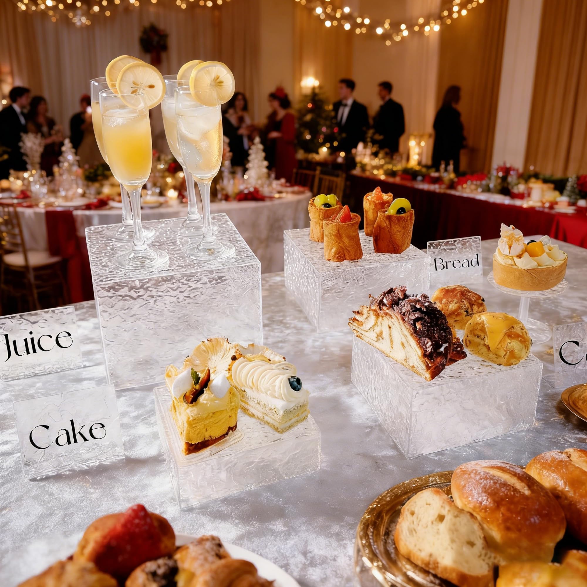 ReeGii 8PCS Buffet Risers Display Stands with 8PCS Mini Signs,Acrylic Cube Display Risers with Hollow Bottom, 2Sets (6, 6.5, 7, 8)" (Transparent, 2 Sets ( 6'',6.5'',7'',8'' ))