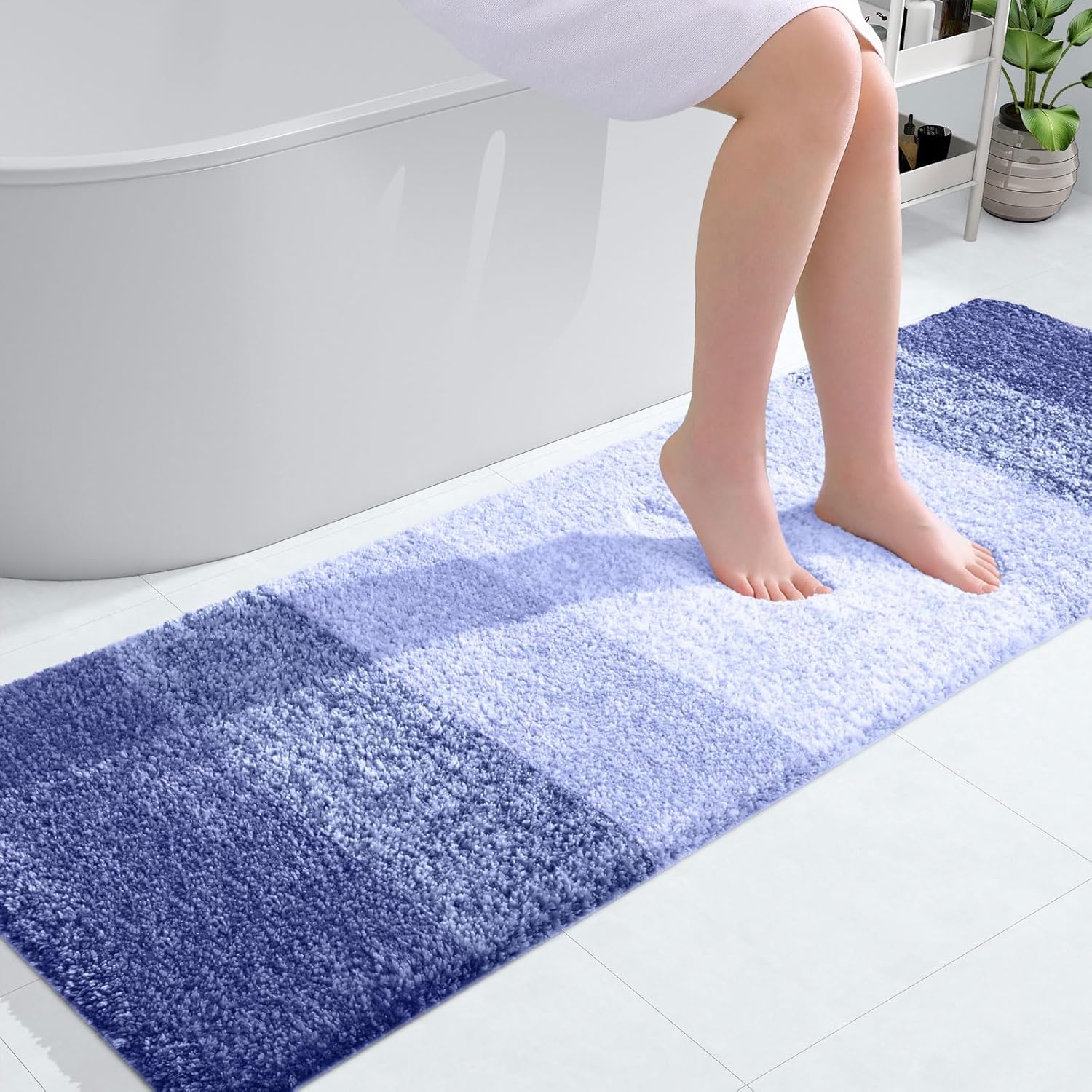 OLANLY Bathroom Runner Rug - Extra Soft Microfiber Mat | Quick Dry & Washable, 59x20 Inches, Blue-Violet