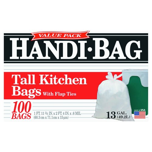 Handi-Bag HAB6FK100 Super Value Pack, 13 Gallon,0.6 Milliliters, 1 FT x 11 in, White (Box of 100)