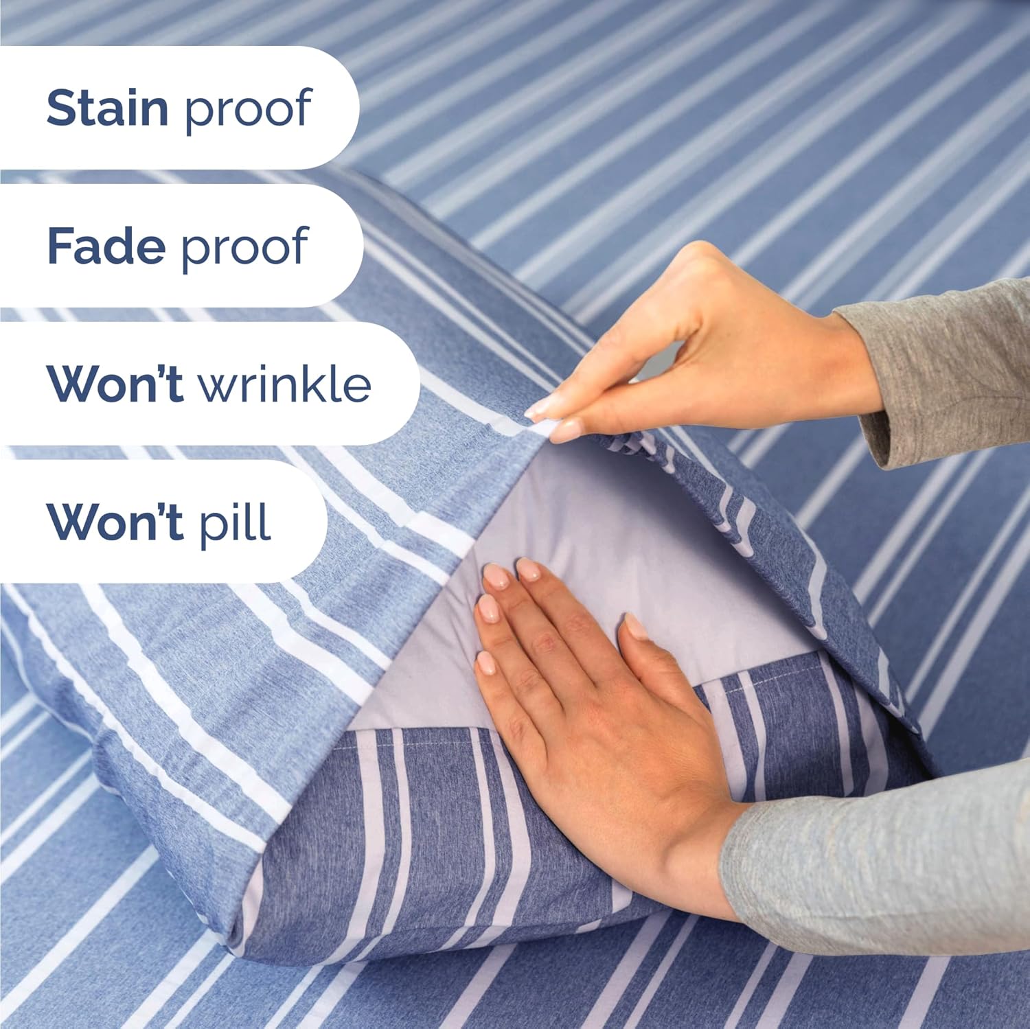 Skiennix Twin Size Sheet Set - Comfy Cooling Bed Sheets with Deep Pockets - Luxury Blue Stripes