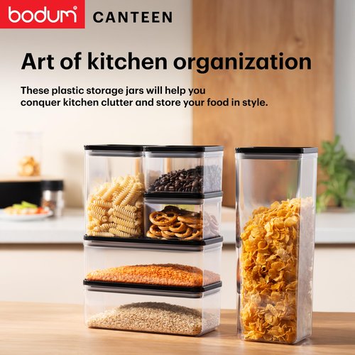 Bodum Canteen Storage Jar Set, BPA-Free Plastic, Airtight Silicone Seal, 17oz (2pc), 34oz (2pc), 40oz, 88oz, Black, 6 piece set