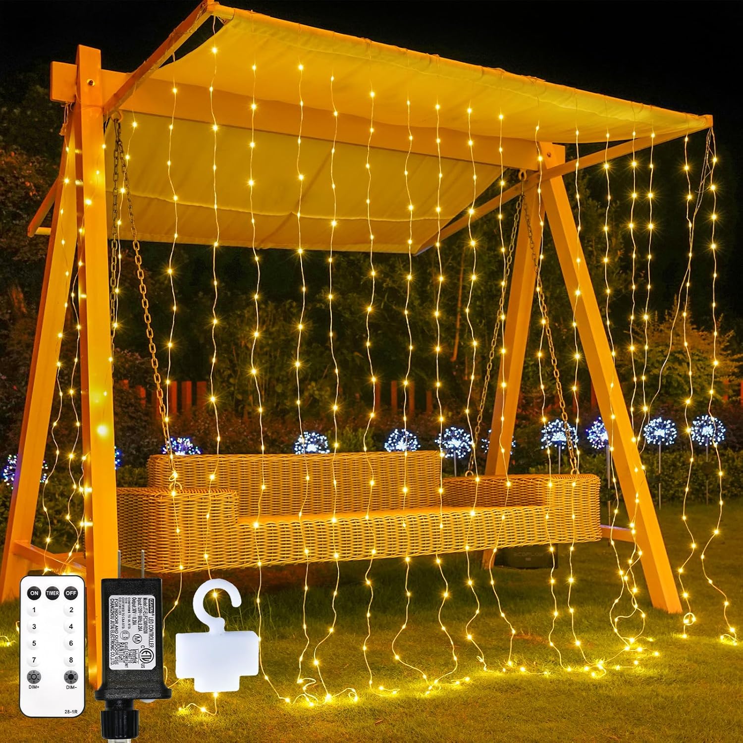 Suddus Tangle-Free Curtain Lights - 400 LED Waterproof Hanging Lights for Christmas & Events | Warm White