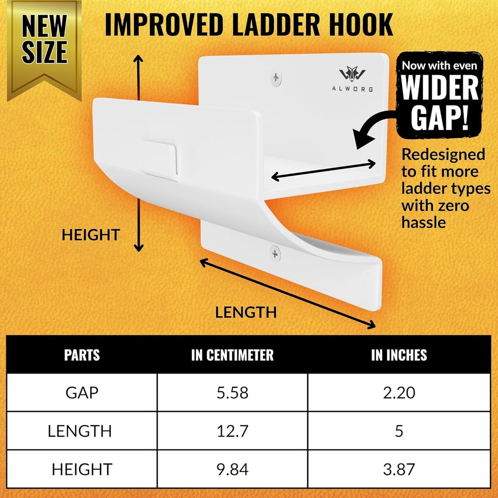 White Ladder Hooks | Step Ladder Holder for Garage Wall - Durable Wall Mount Design
