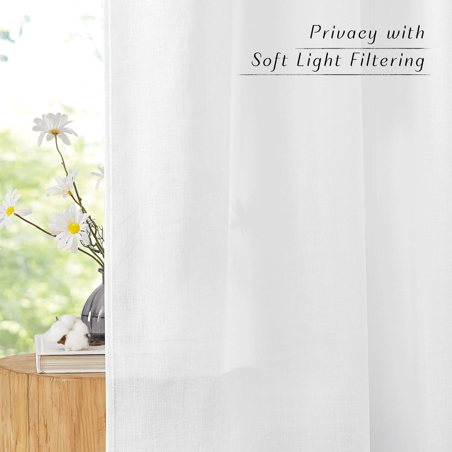 NICETOWN Thick White Linen Curtains - Grommet Privacy Window Treatments | Light Filtering Drapes, 2 Panels (W42 x L63)