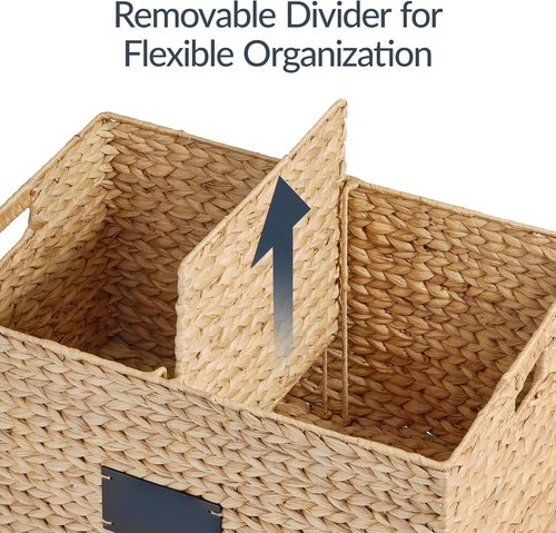 Best Choice Products Rolling Pantry Storage Basket - Versatile Organizer with Chalkboard Label & Removable Divider | Natural Water Hyacinth for Kitchen & Home
