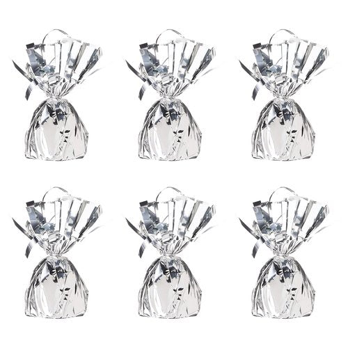 Beistle Metallic Wrapped Balloon Weight – 6 Pack, Silver Balloon Centerpiece Bouquet Holders, Party Decoration Accessories for Birthdays, Weddings, Graduations, and Retirement Celebrations, 6 Oz