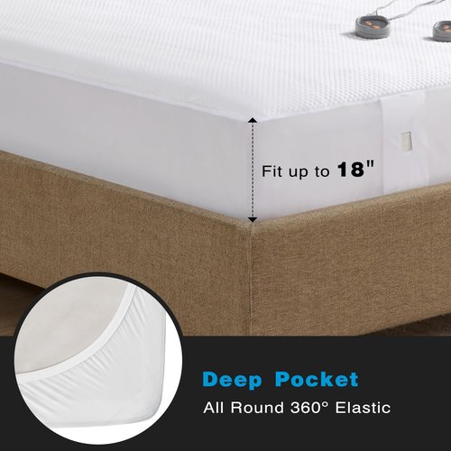 Beautyrest Heated Mattress Pad King - Electric Bed Warmer Cool to Touch, All Seasons Cover, 5 Heat Level, Auto Shut Off, Deep Pocket - Machine Wash Electric Mattress Pad, UL Certified, White, Full