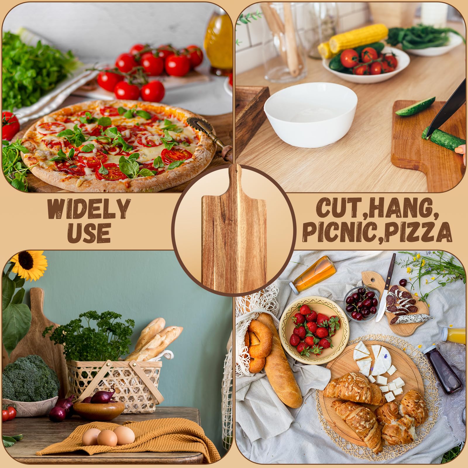 Tanlade 12 Pcs Wood Cutting Board Set Cutting Board with Handle Chopping Serving Board Butcher Cutting Block for Valentines Mother's Day Wedding Housewarming Gift, 16'' x 10'', 16'' x 5'' (Acacia)