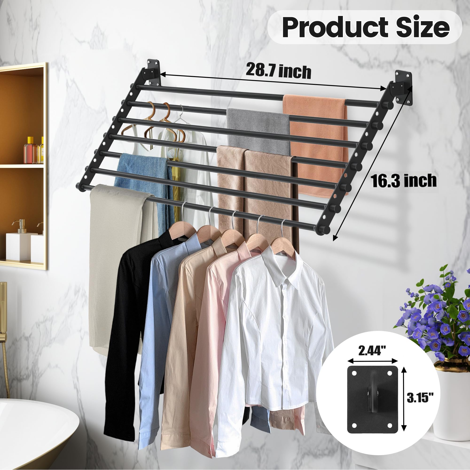 Scisum Wall Mounted Clothes Drying Rack 28 Inch – Foldable Laundry Drying Rack for Wall Mount, Space Saving Indoor Drying Rack for Clothes, Compact & Sturdy Design