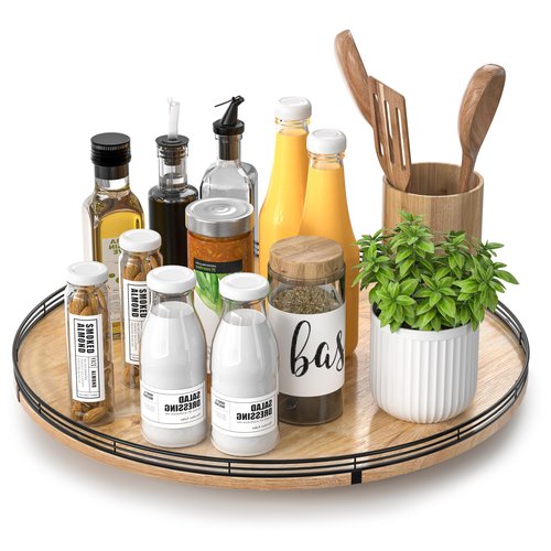 18" Lazy Susan Oak Wood Turntable Organizer for Cabinet, Farmhouse Round Wooden Large Lazy Susan Organization and Storage for Dining Table, Pantry, Kitchen, Countertop, Cupboard, Home Decor