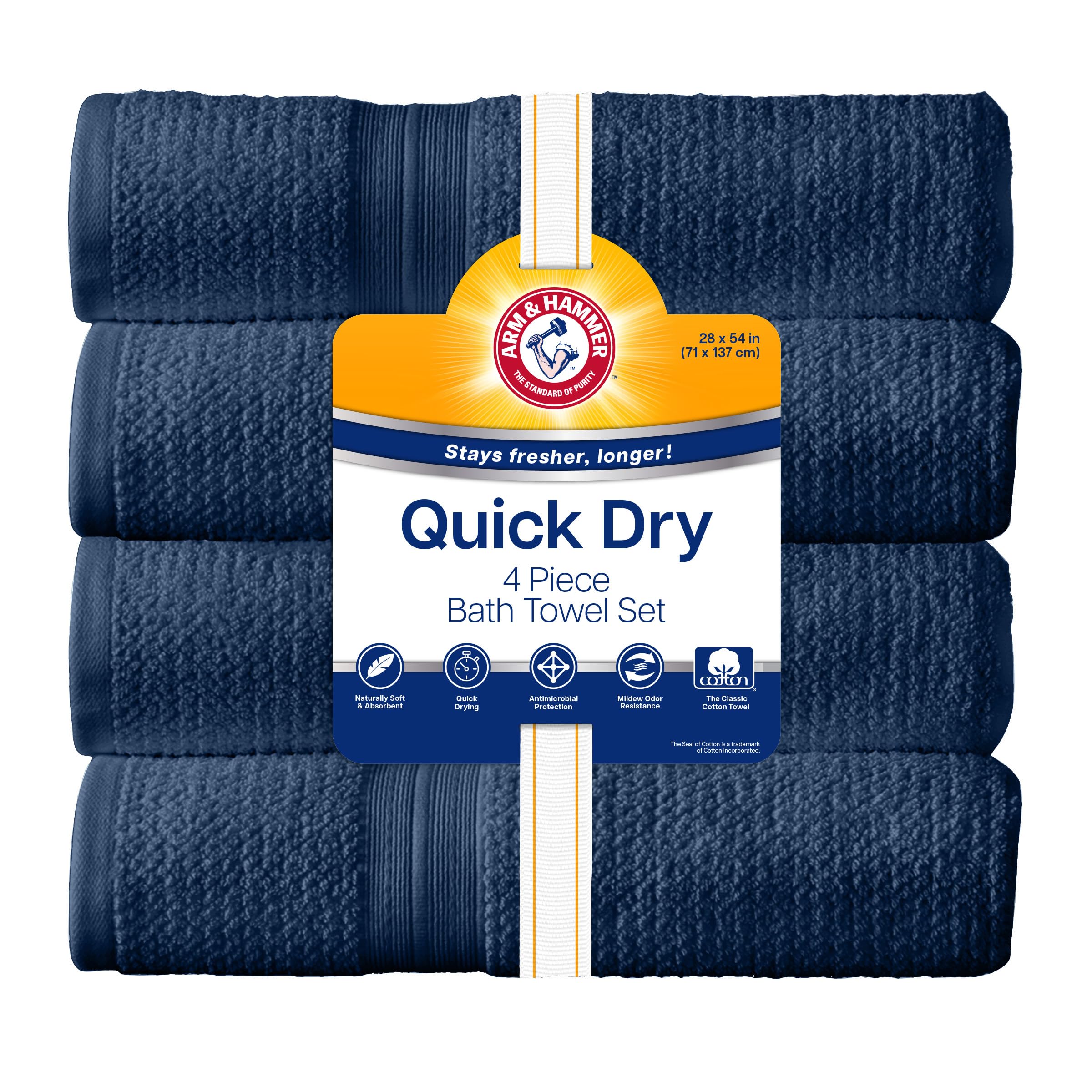 Arm & Hammer Quick Dry Bath Towels, 4 Piece, Dark Blue