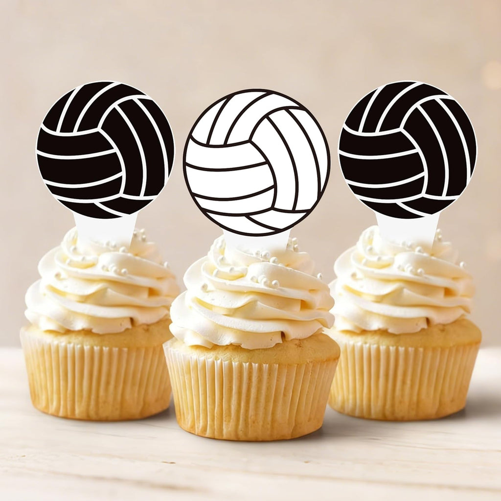 Volleyball Cupcake Toppers by [Brand Name] - 48PCS Black & White Cake Decorations for Sports Parties