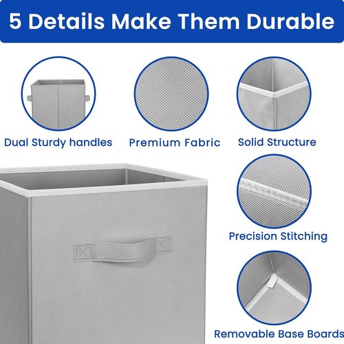 Criusia Storage Cubes - 11 Inch Fabric Storage Bins with Dual Handles | 10 Pack, Grey Foldable Organizers