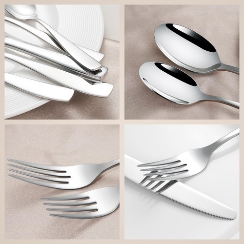 40 Pieces Heavy Duty Silverware Set for 8, 18/10 Stainless Steel Flatware Set, High End Modern Flatware Sets, Everyday Use, Dishwasher Safe, Ideal for New Home Essentials Gift