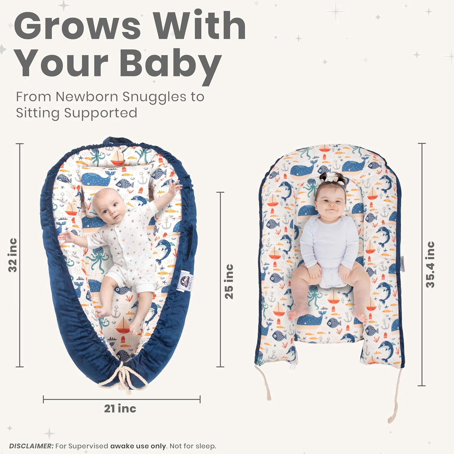 Skiennix Newborn Lounger - Flexible & Portable Infant Support Cushion | Soft 100% Cotton, Multi-Use for Travel & Changing Mat