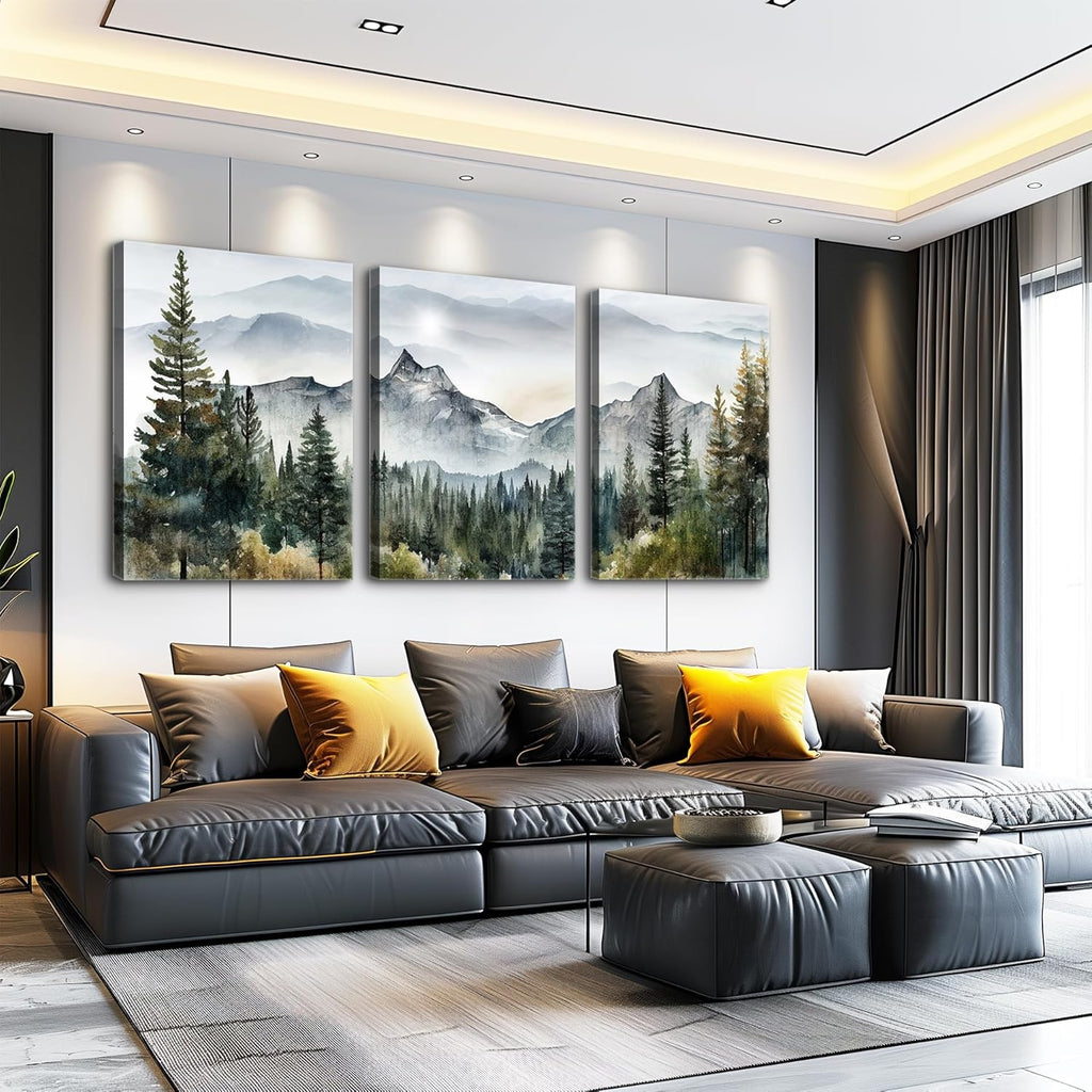MHARTK66 Large Wall Art - Modern Abstract Mountain Forest Landscapes | 3-Piece Framed Canvas Set