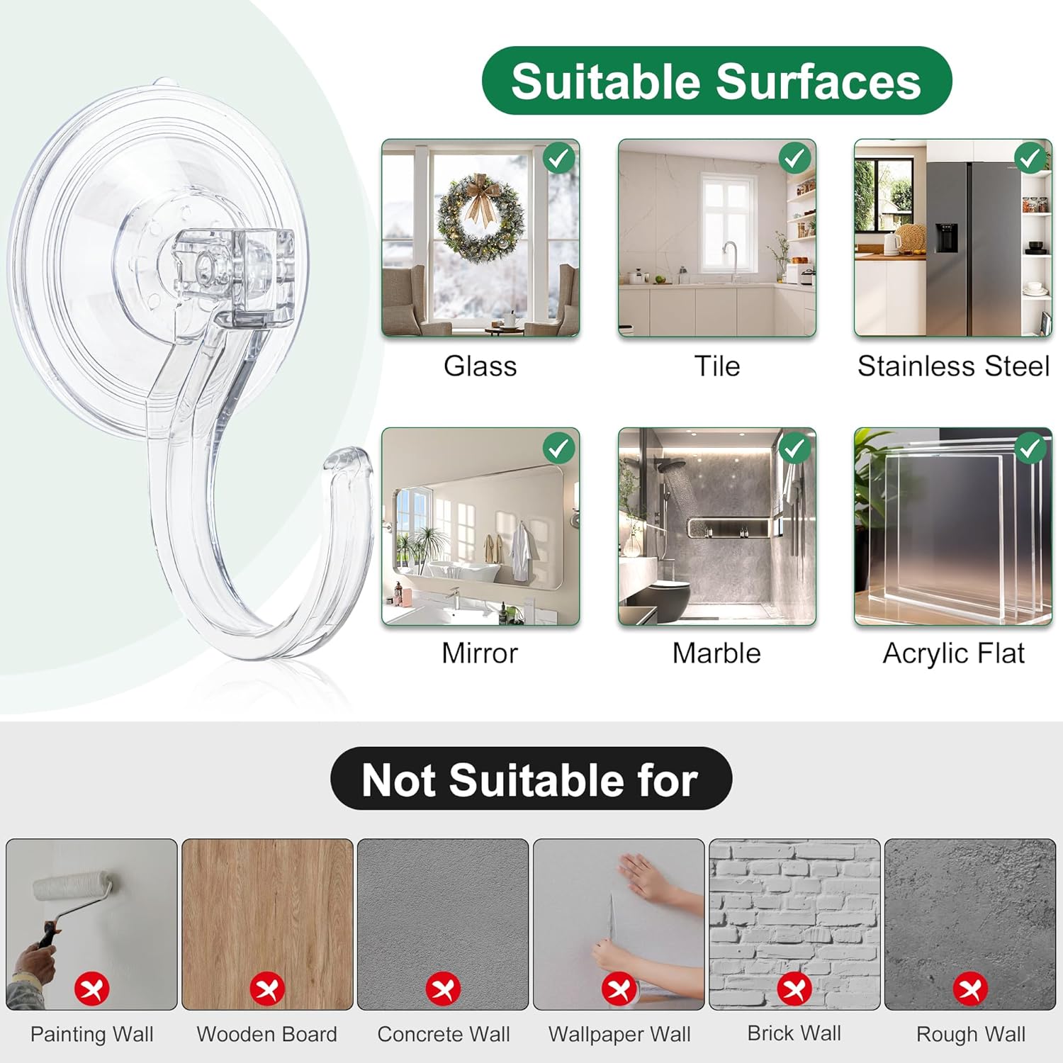 Antimbee Extra Large Wreath Hangers - Heavy Duty Suction Cup Hooks for Front Door | No Tools, Holds Up to 18 Lbs