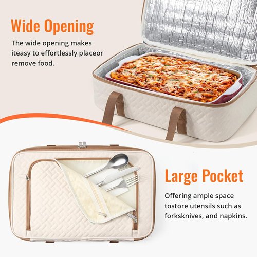 Insulated Casserole Carrier - Portable Hot & Cold Food Holder for Parties | Fits 9" x 13" Dish (Beige)