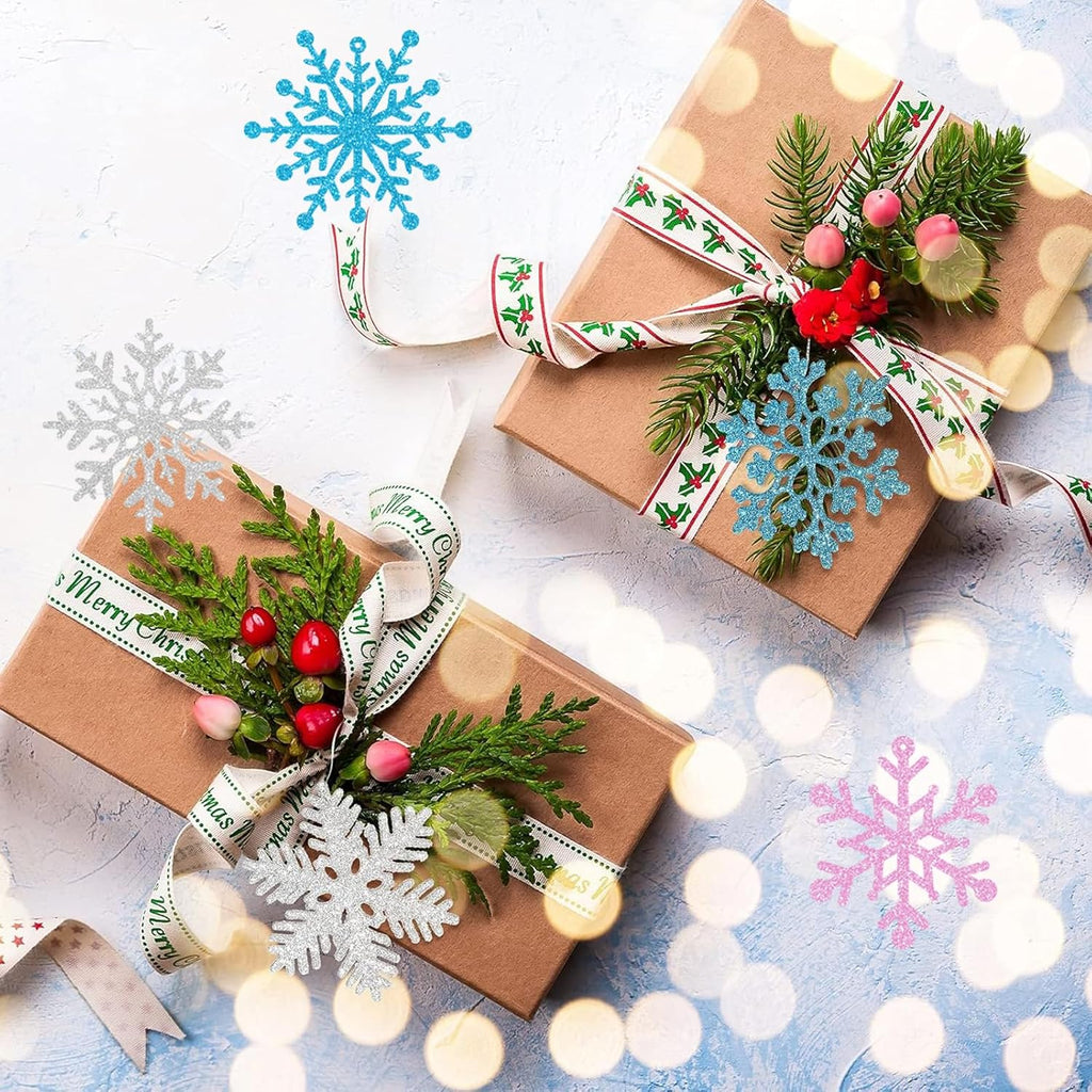 Skiennix Winter Snowflake Hanging Ornaments - Sparkly Ceiling Streamers for Holiday Decor | Glitter Pink, Blue, Silver