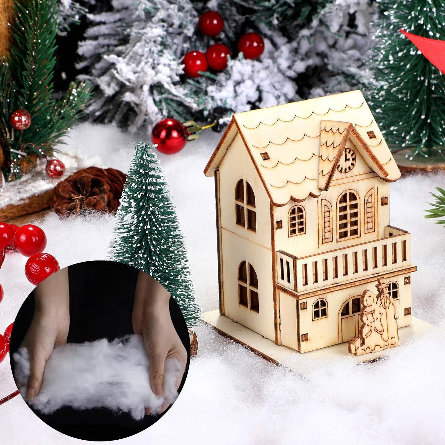 Skiennix Christmas Fake Snow Decoration - 7.05 Oz Fluffy Artificial Cotton for Indoor Decor | Flame Resistant Winter Blanket