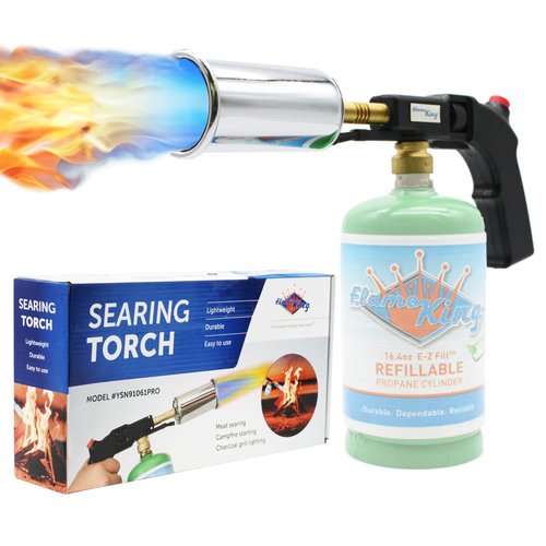 Flame King Grill Gun Propane Torch, Culinary Kitchen Torch for Sous Vide Cooking, Searing, Professional Cooking, Charcoal/Fire Starter