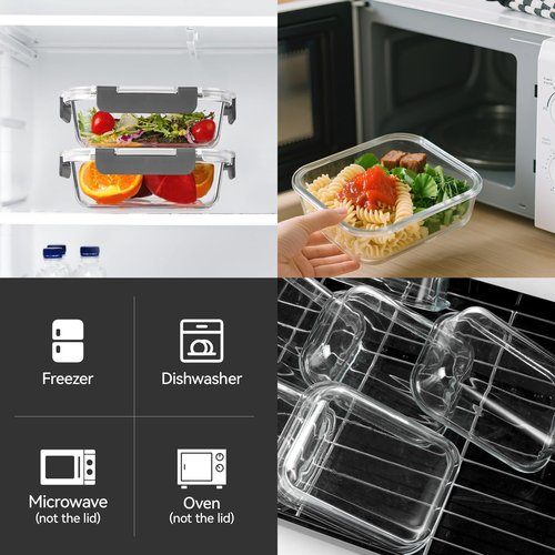 BAYZZ 10 Pack 22 oz Glass Meal Prep Containers, Glass Food Storage Containers with Airtight Lids, BPA-Free, Freezer and Microwave Safe