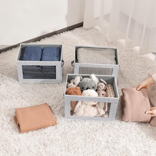 Homsorout Fabric Storage Bins - 3-Pack Foldable Storage Cubes with Lids for Home & Office Organization