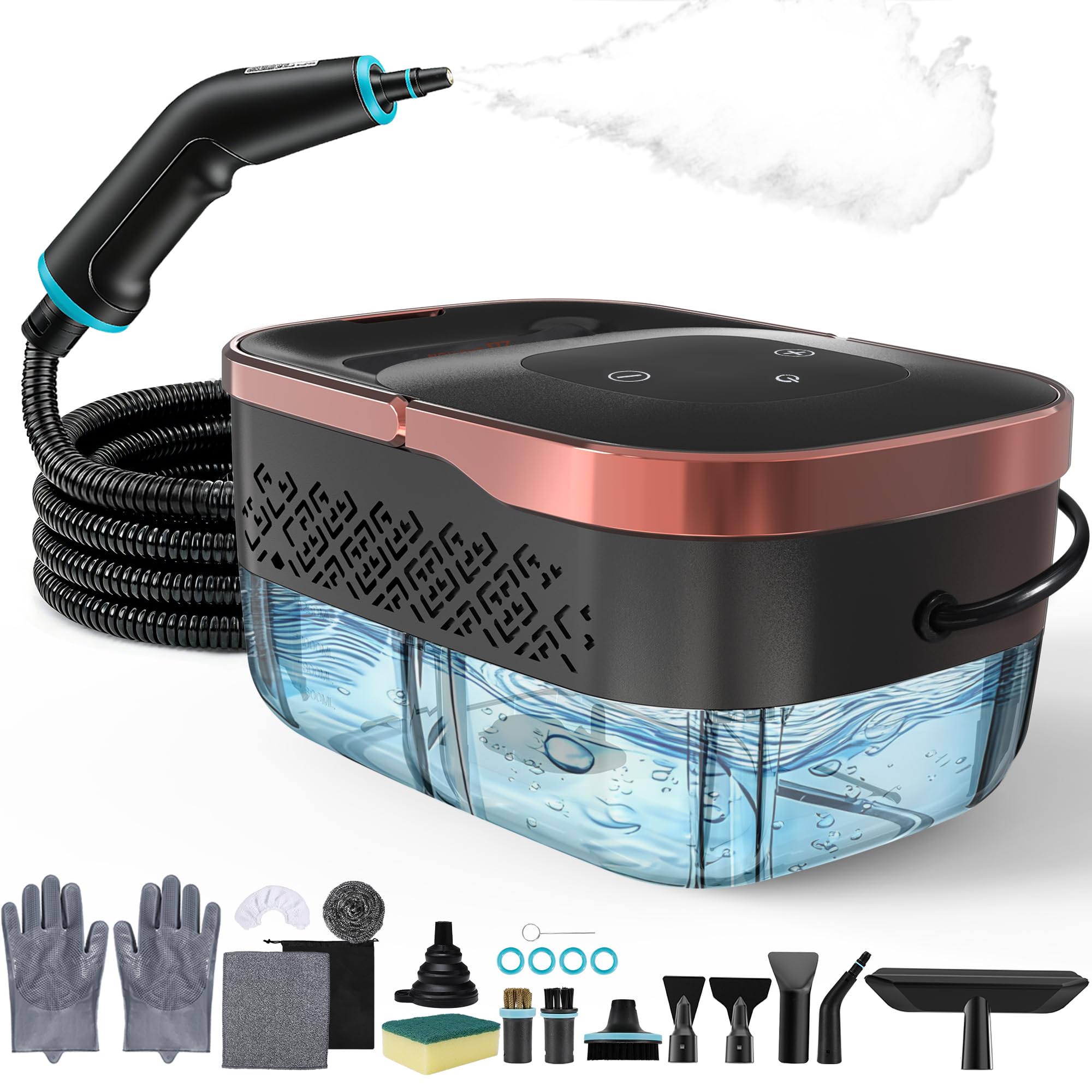 Steam Cleaner, 4 Bar High Pressure Steamer with 6-Level Adjustable, 15s Heat-Up, 42.7oz Large Tank, 7ft Extended Hose, 18 pcs Accessories, Portable Steam Cleaner for Home, Car, Tile, Grout, Grease