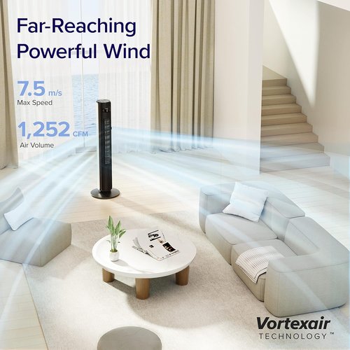 LEVOIT Smart Tower Fan - 42-Inch Bladeless Design with 12 Speeds, Quiet 25dB, Alexa Compatible