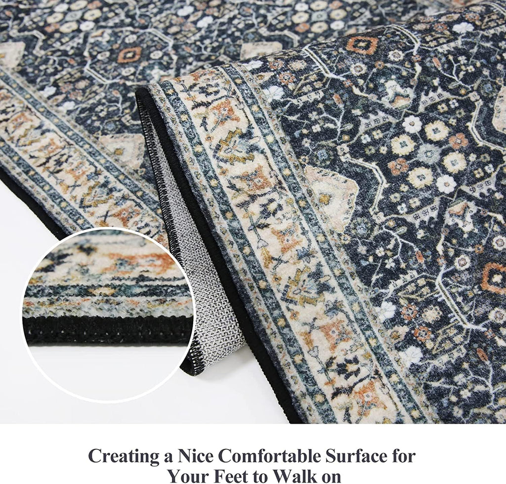 Skiennix Non-Slip Runners - Washable Ultra Soft Vintage Kitchen Rug | 2x12 Black Area Mat for Hallways & Living Rooms