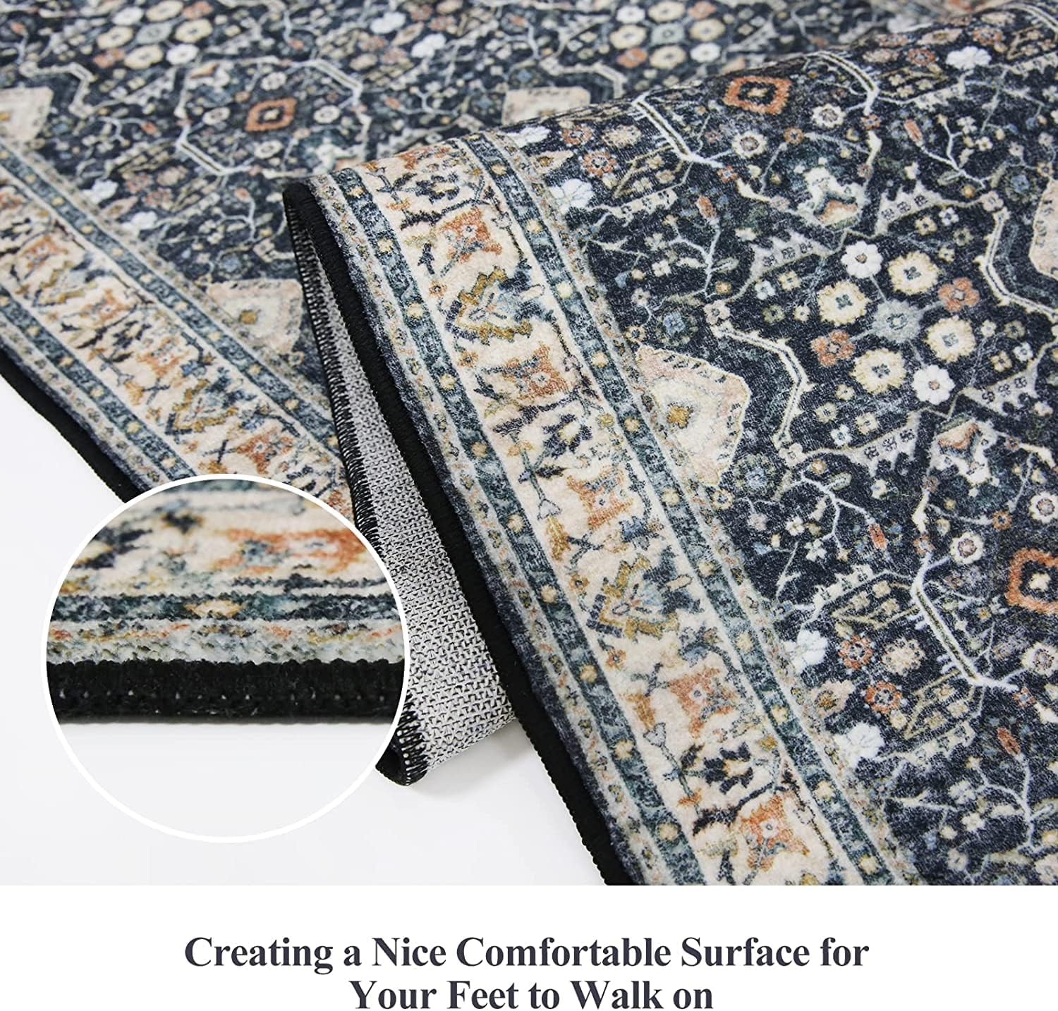 Skiennix Non-Slip Runners - Washable Ultra Soft Vintage Kitchen Rug | 2x12 Black Area Mat for Hallways & Living Rooms