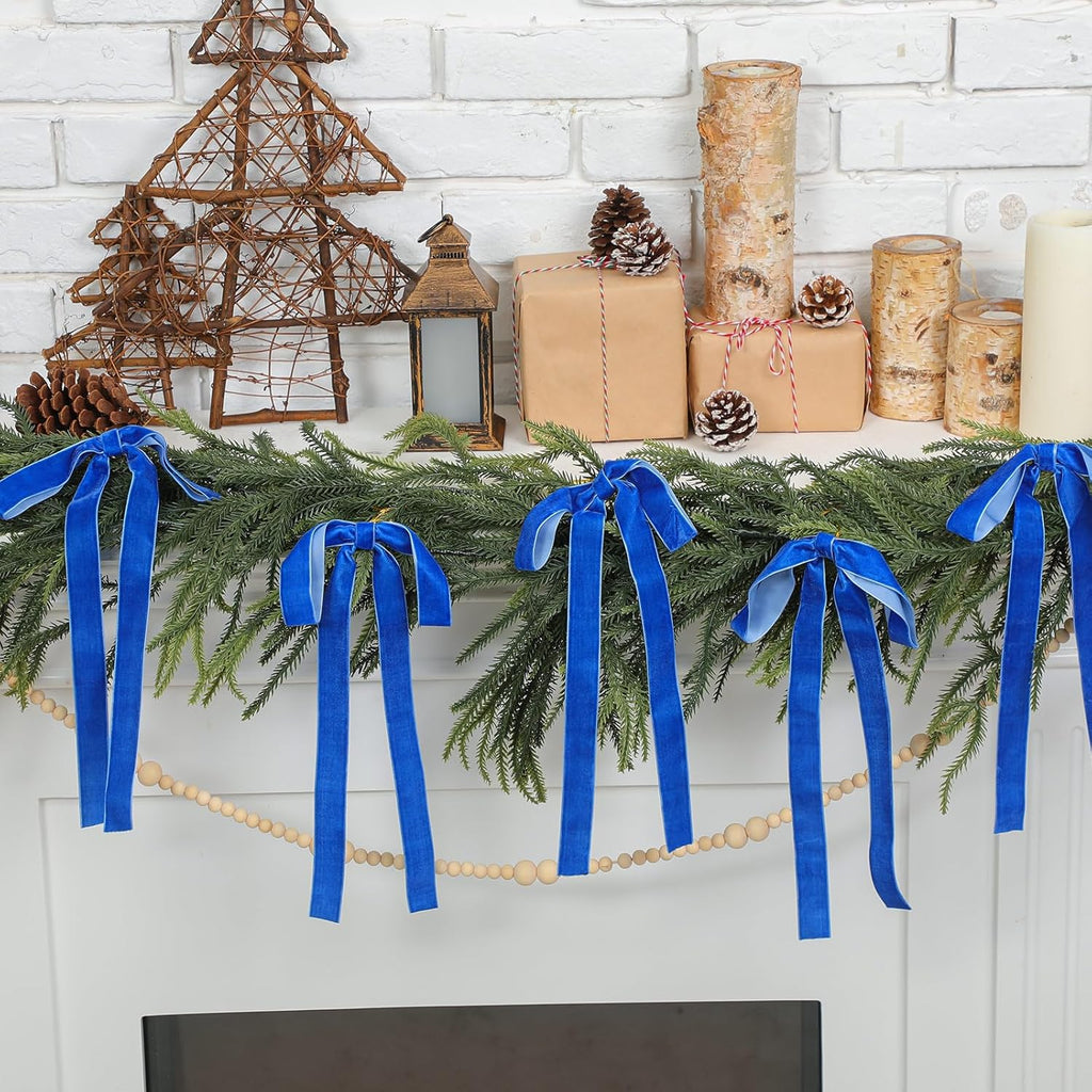 Royal Blue Velvet Bows - 24 Pcs Christmas Tree Ornaments & Valentine's Day Decor | 9 x 13 Inch
