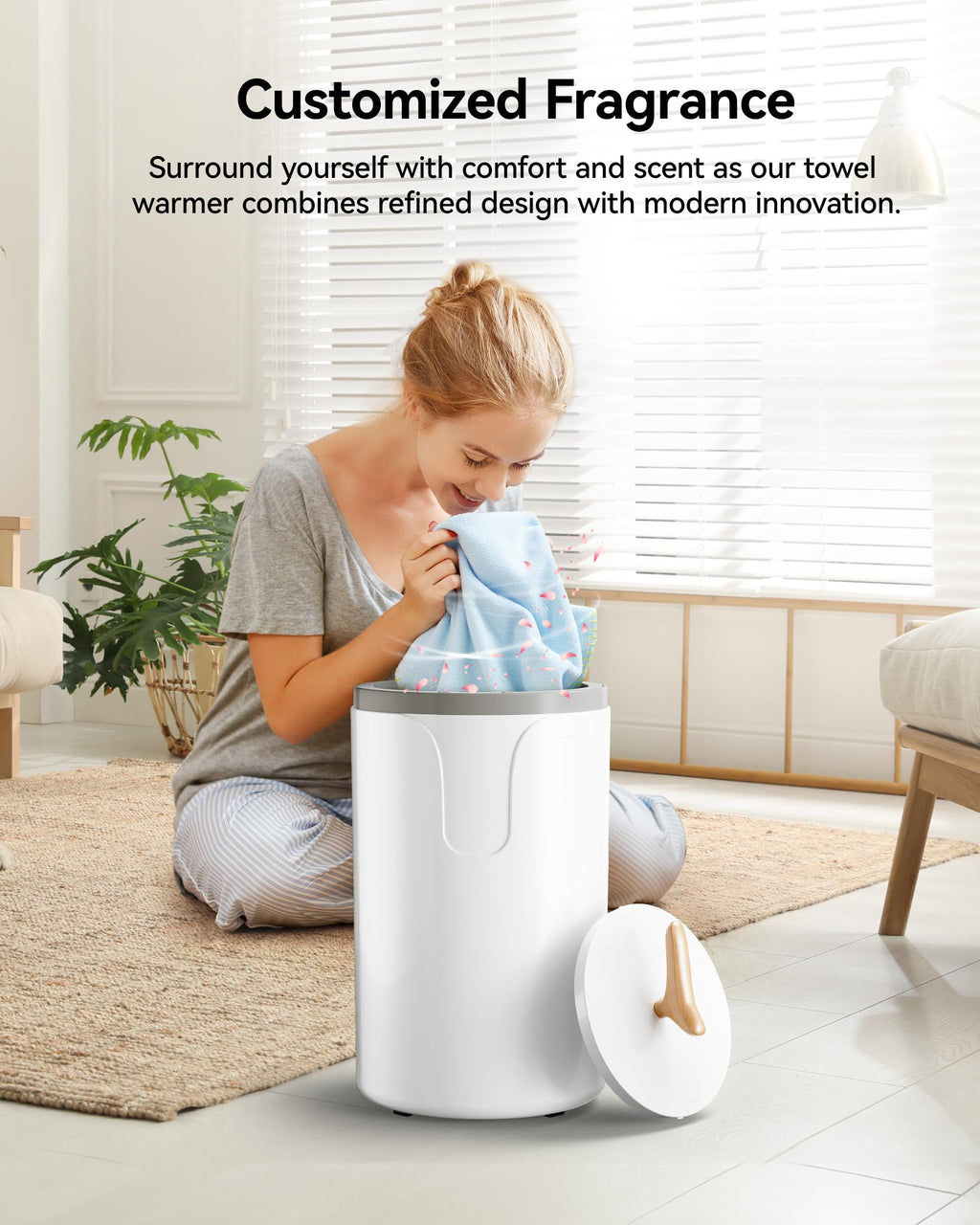 EUHOMY Large Towel Warmer for Bathroom, 3 Timer Settings (30/60/90 Mins), Auto Shut-Off, Fragrance Disc Holder, Bucket Towel Warmer for Oversized Towels, Blankets & Bathrobes, White
