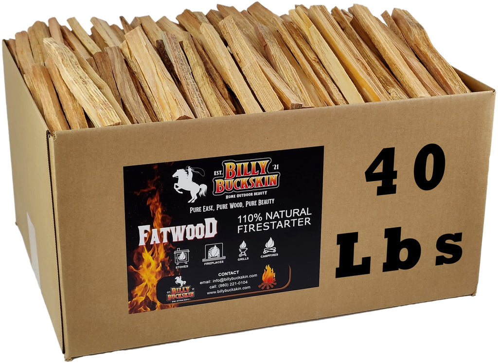 40lb Fatwood Fire Starter Sticks | 100% Natural Fire Starters for Grill, Campfire, Wood Stoves, Bonfires | Easy Firestarter w/Just 2 Sticks in All Weather Conditions by Billy Buckskin (40lb Box)